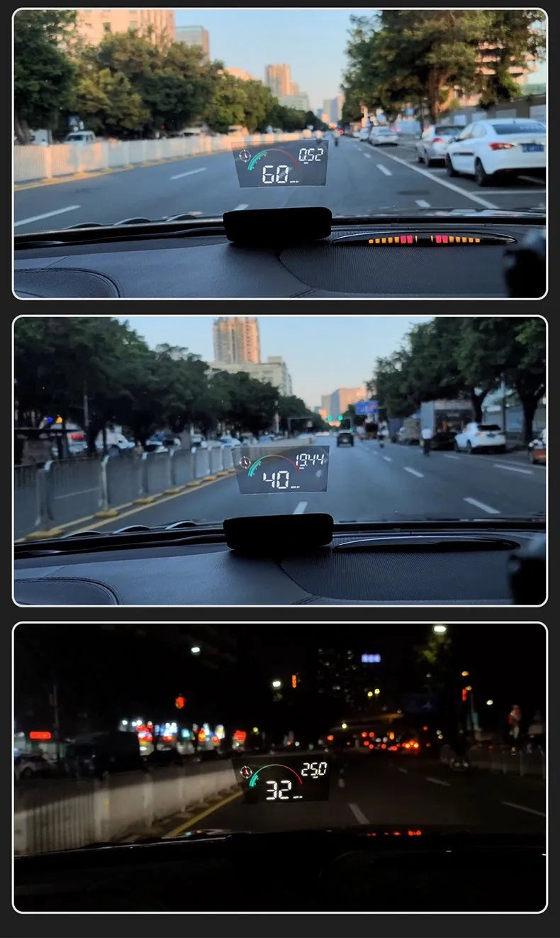 Black head-up display car projector for GPS speed and compass information with universal vehicle compatibility