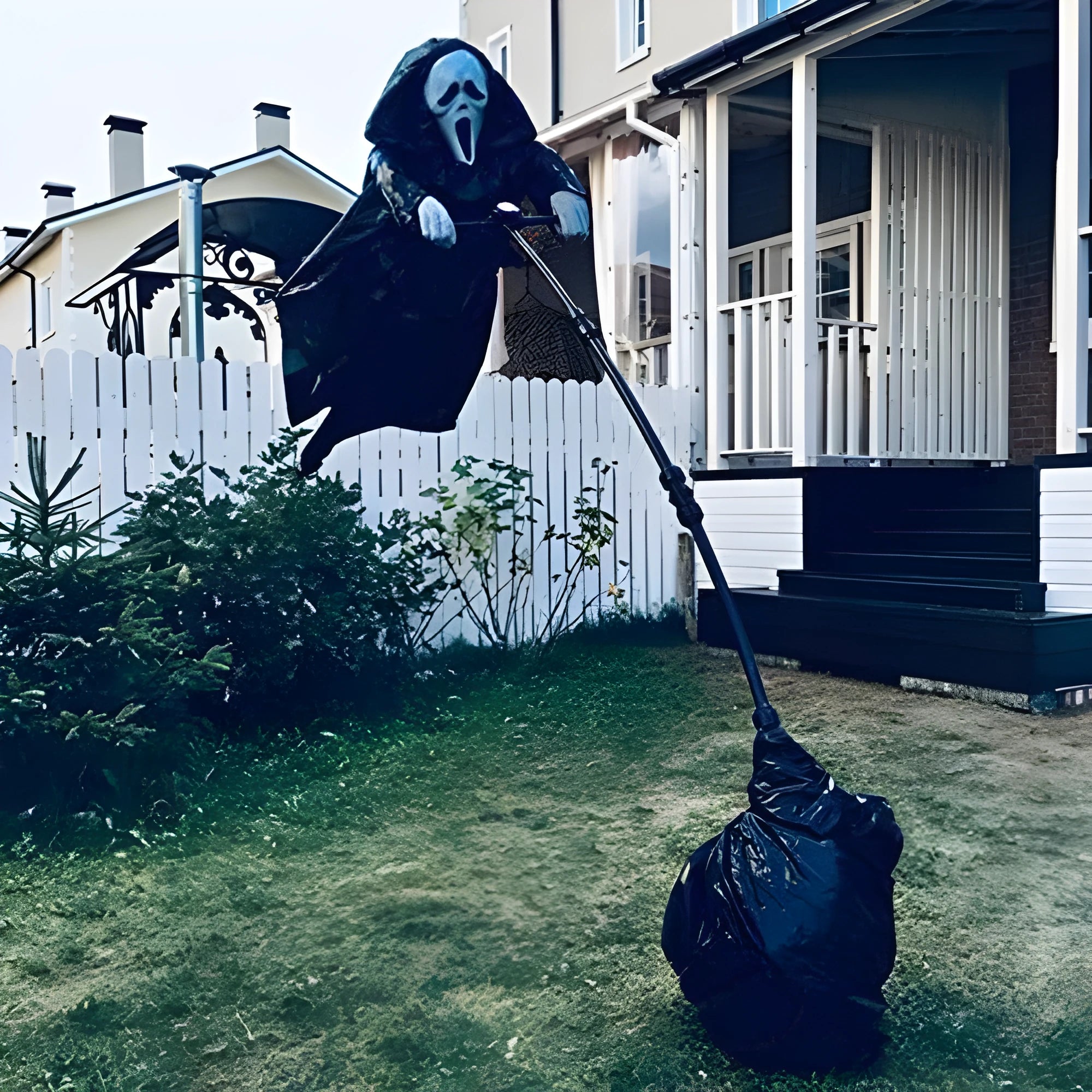 Plastic skeleton scarecrow Halloween decoration with screaming skull design measuring 70cm by 40cm