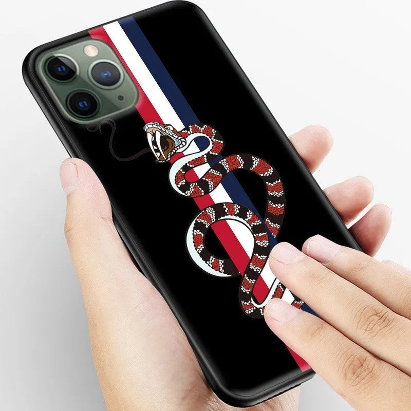 Frosted soft silicone iPhone case featuring a cartoon snake pattern design.