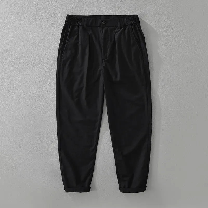 Men's straight-leg cotton linen trousers in Japanese style with loose fit