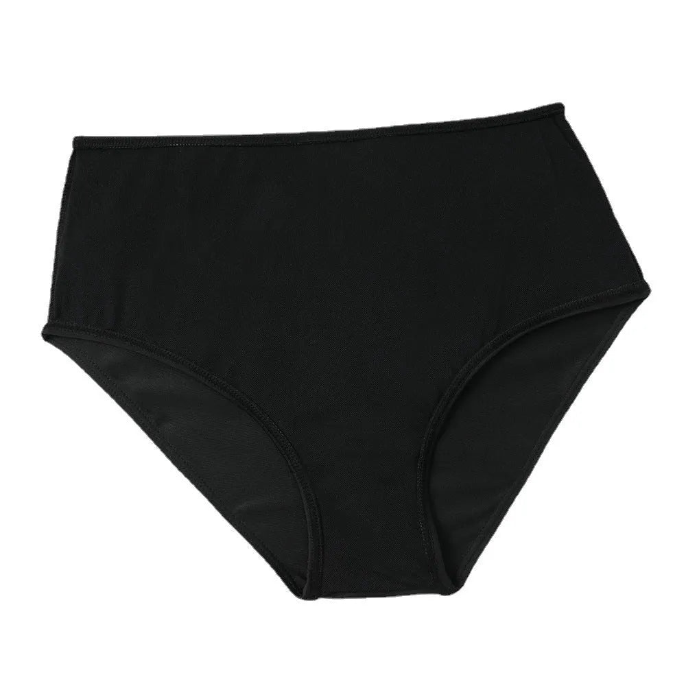 Women's high waist double-layer swimsuit in a black and coconut tree print pattern