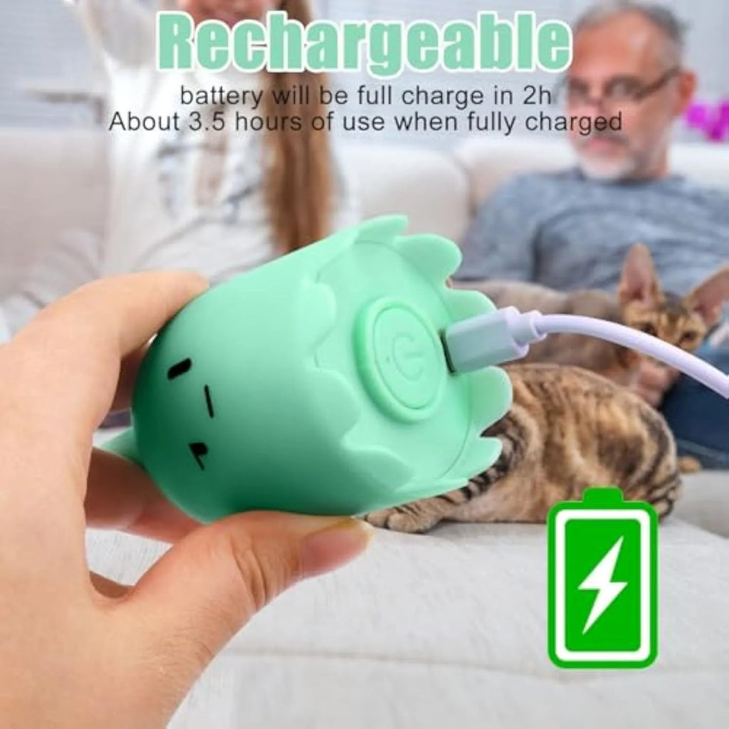 Green electronic cat wand toy with swinging silicone tails for indoor cats