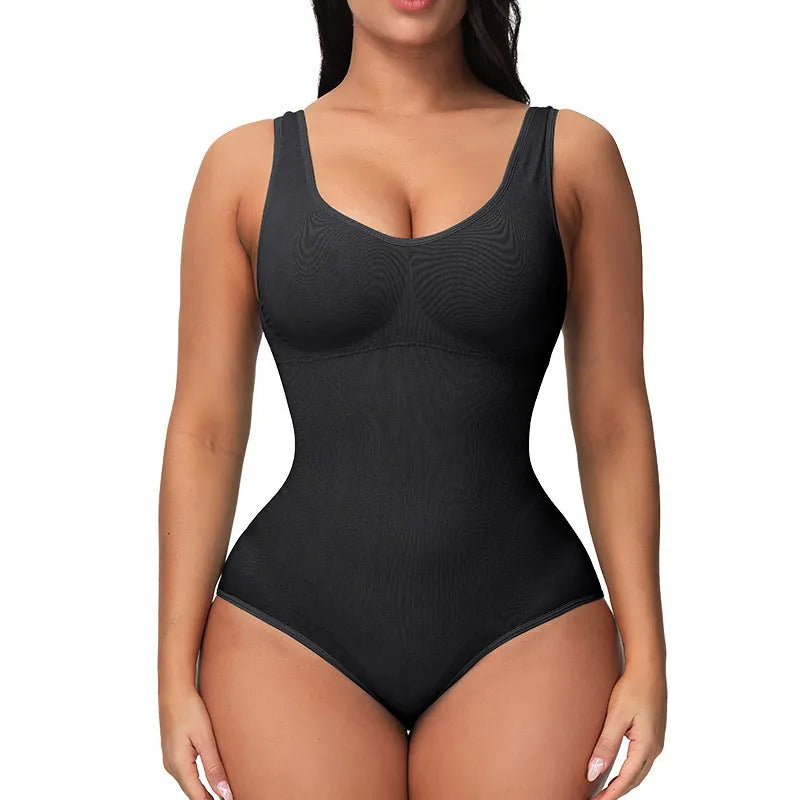 Seamless nylon bodysuit corset for women in apricot colour on size chart