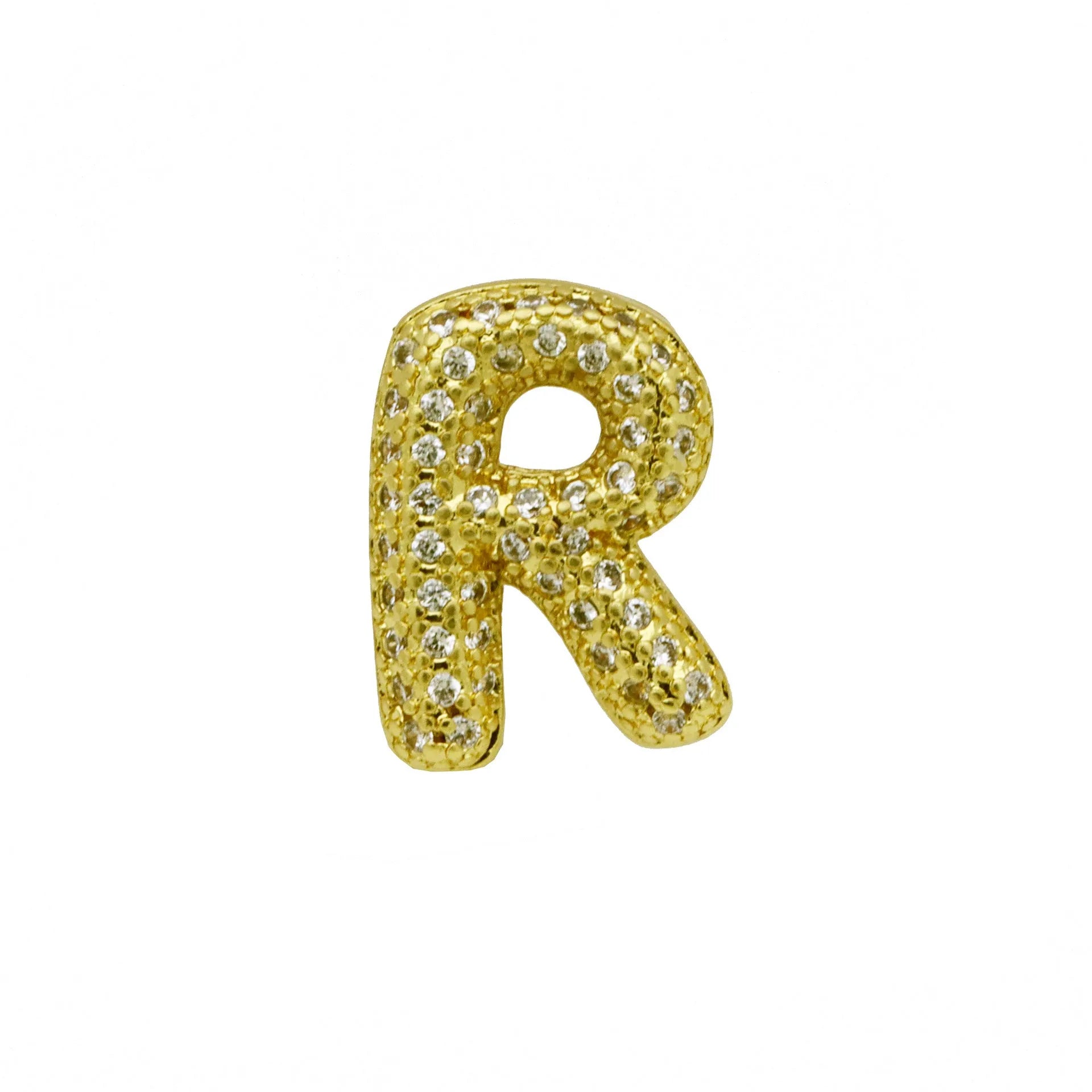 Copper letter bracelet with a single 'A' charm featuring micro inlaid zirconium detail on a gold-finished chain.