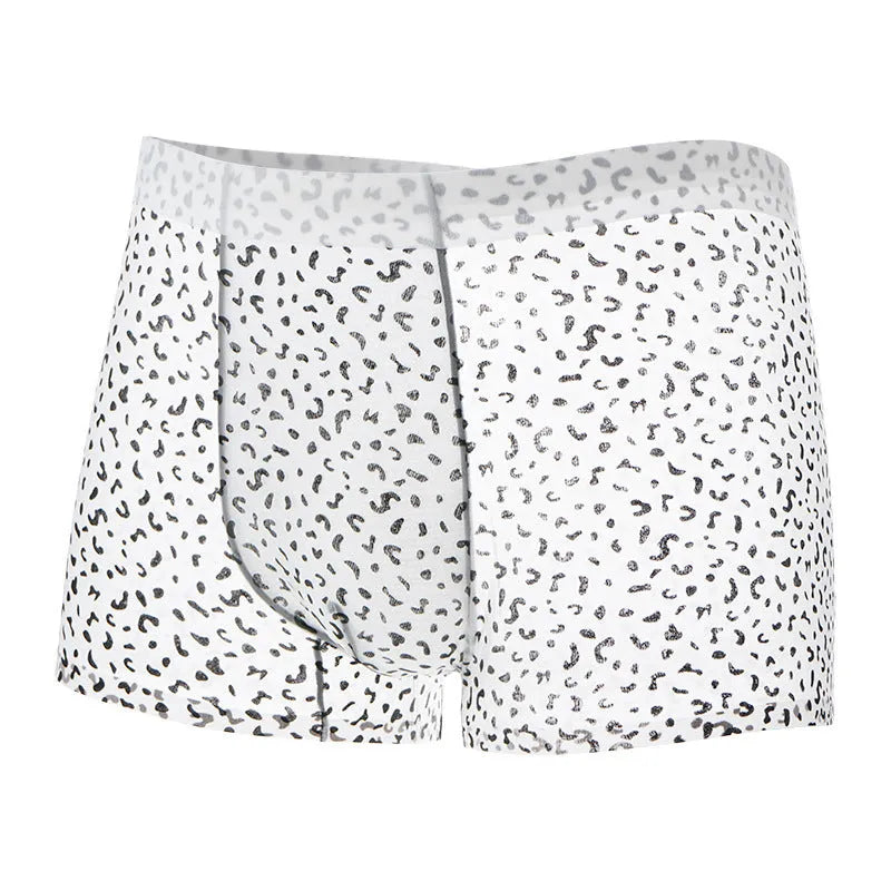 Men's ice silk boxer shorts in a camouflage pattern, showing mid-waist design.