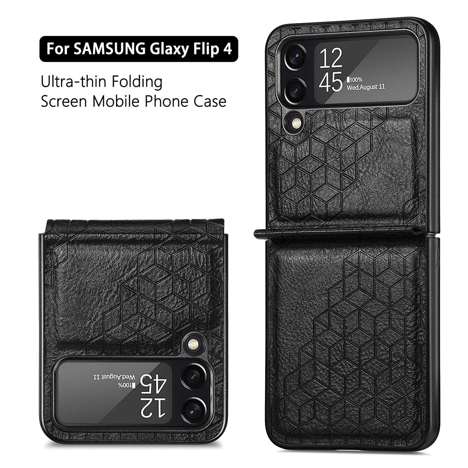 Samsung Z Flip 4 PU leather back cover with rhombus pattern in black, brown, blue, green, and red