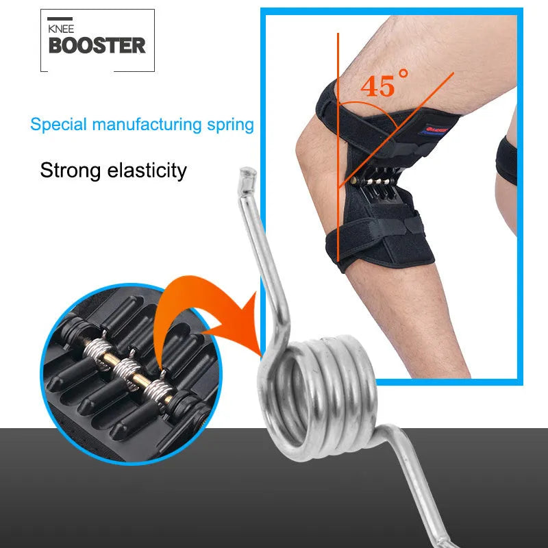 Adjustable knee brace patella support booster with spring mechanism and breathable fabric