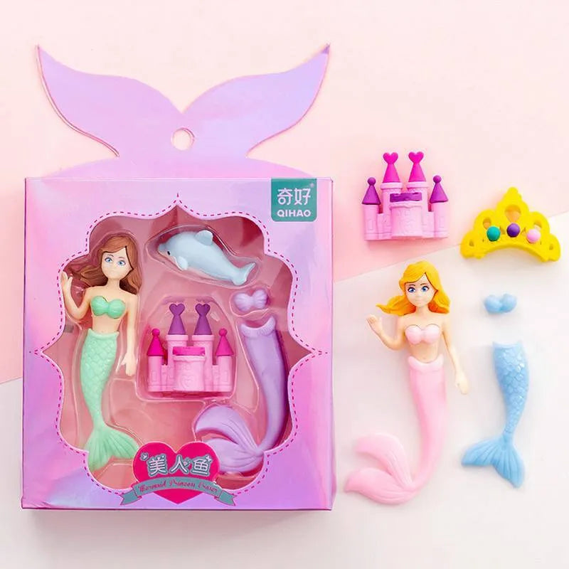 Flower Fairy and Mermaid pattern novelty eraser suit 12-pack box with 14x13cm TPR rubber sheets