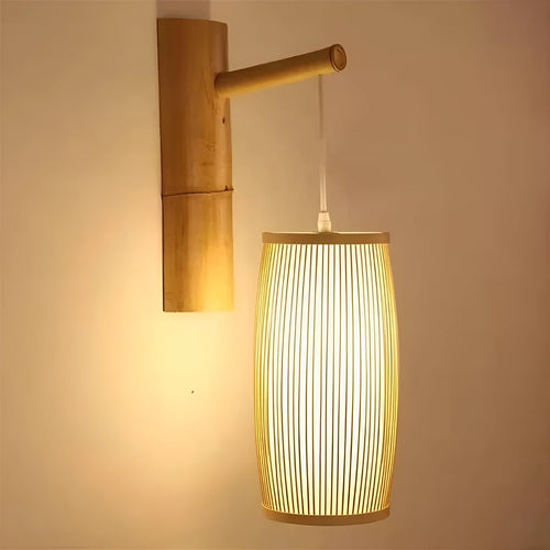 Handmade natural bamboo plait pendant lamp with a 35cm drop for hall or staircase lighting.