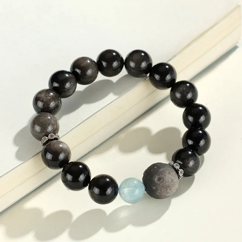 Silver stone crystal bracelet with fox charm featuring white, pink and navy blue beads