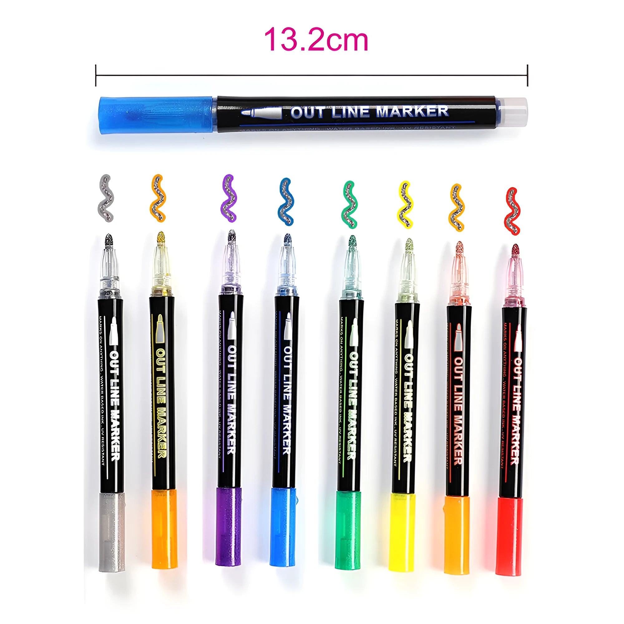 Double line signature highlighter pen with 8 colourful refills in PET box packaging