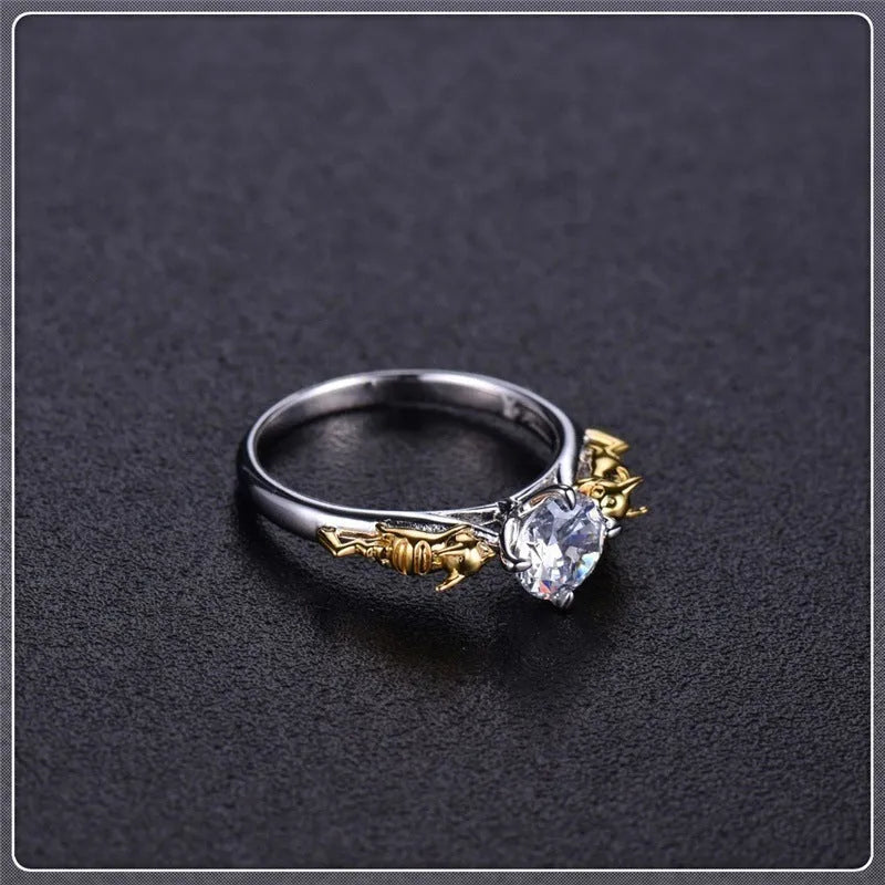 Black gold crystal crown fashion ring on display for cosplay and festival jewellery