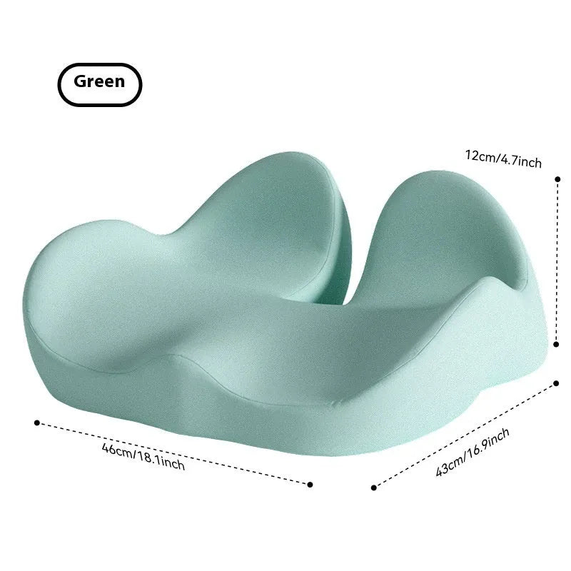 Light grey memory foam office chair cushion with non-slip backing on a desk chair.