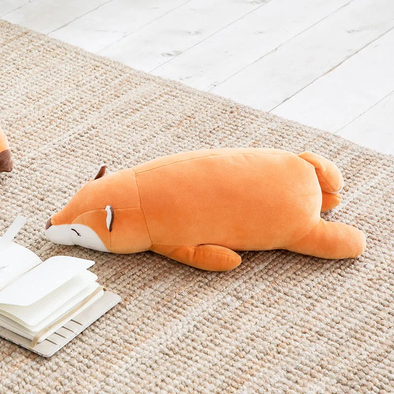 Orange fluffy fat fox plush toy with silver fox plush fabric, 45cm size
