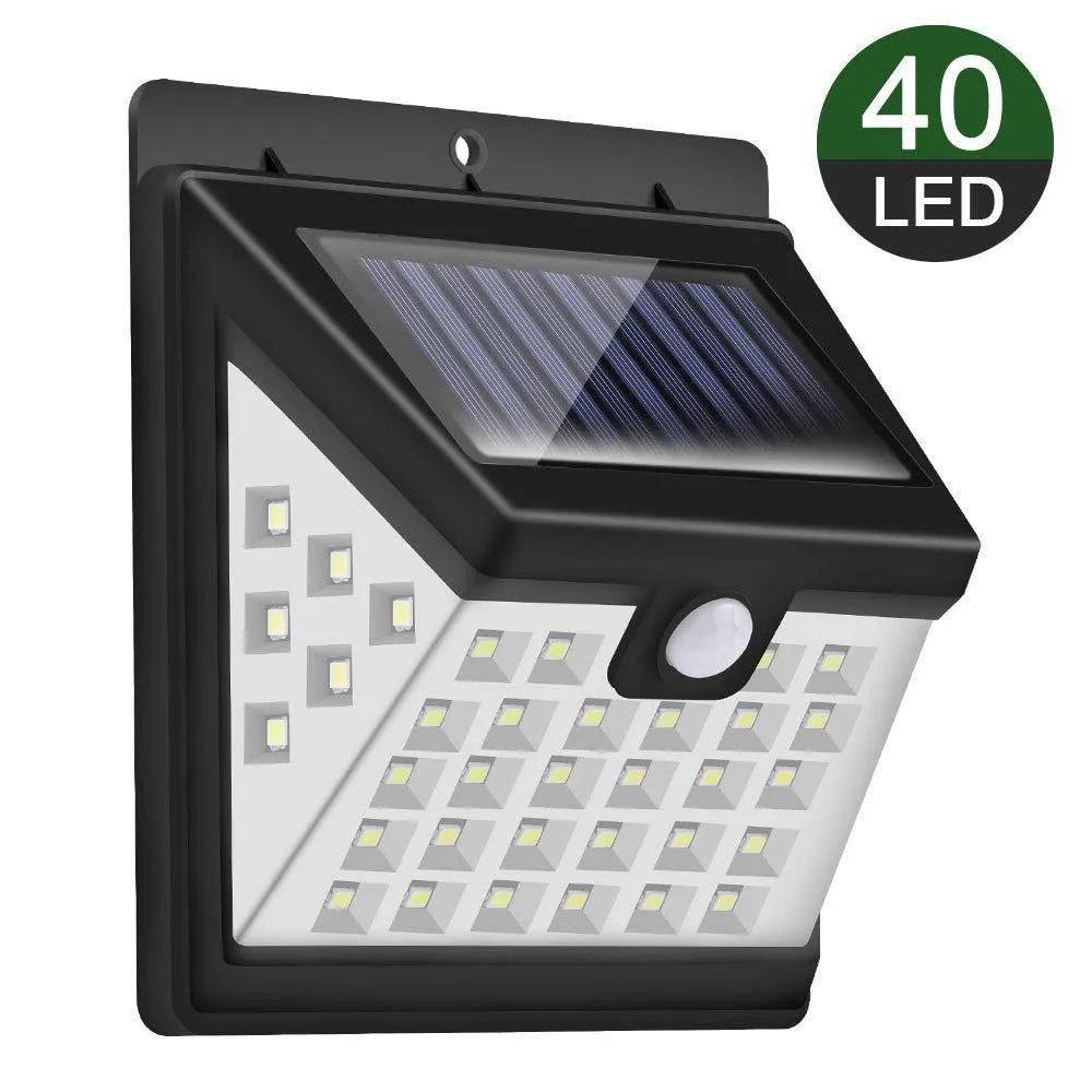 Solar induction wall light with LED array and motion sensor in front switch style