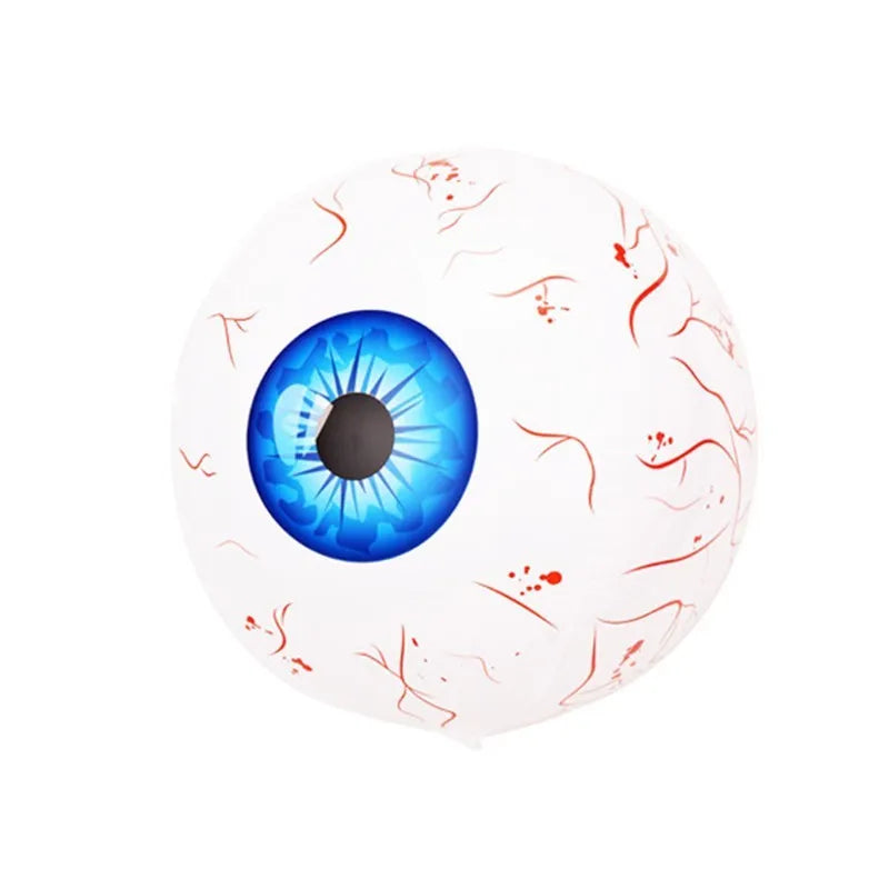 Green Halloween balloon with bloodshot eyeball design, shown inflated to 40 cm diameter