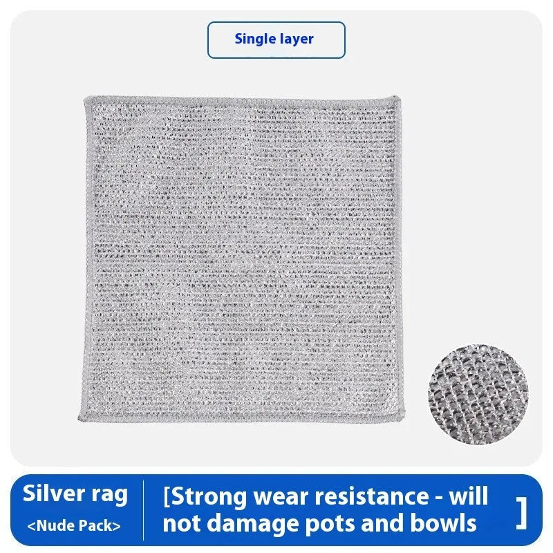 Silver wire microfibre cleaning rag for pots and bowls in 20x20cm and 25x25cm sizes with multiple style options