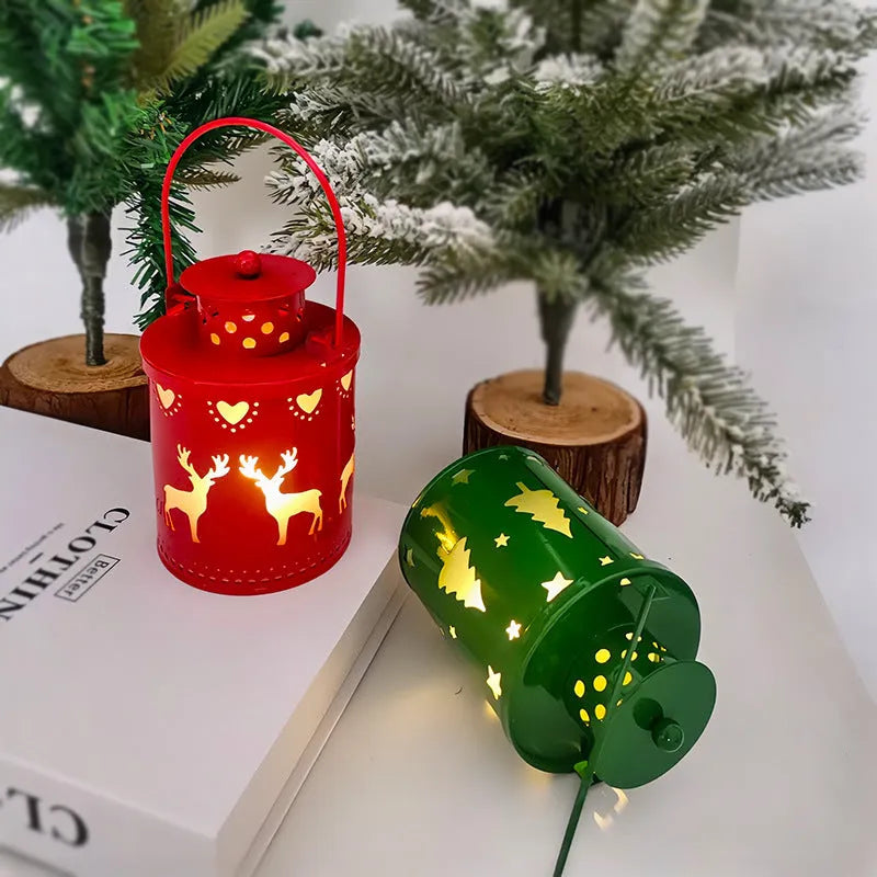Wrought iron LED candle light in Nordic style for Christmas decoration, with flickering warm glow on a wooden mantel