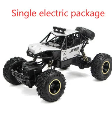Large black 4WD remote control climbing car and smaller silver high-speed model with 2.4G remote.