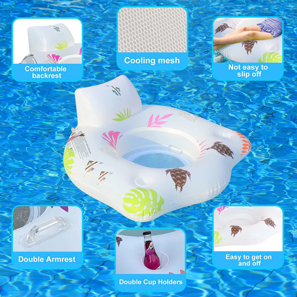 White U-shaped inflatable pool float with luminous elements, 120cm square