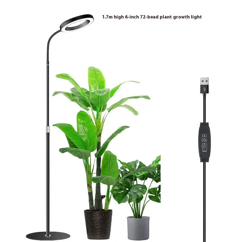 6-inch Angel Ring LED plant grow light on a tall, adjustable aluminium floor stand.