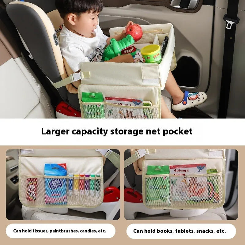 Children's car seat storage tray in Oxford cloth with a waterproof surface, showing Balloon Bear pattern