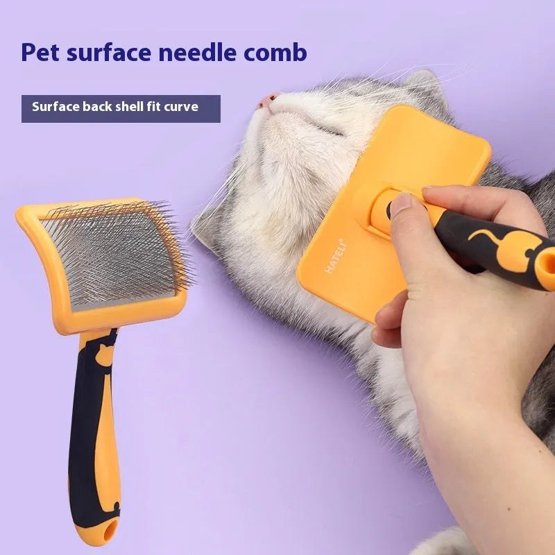 Hard curved needle pet comb for dogs with bristle brushes plastic build in purple colour