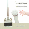 Purple, green, and beige plastic broom and dustpan set with a non-stick rotating brush holder.