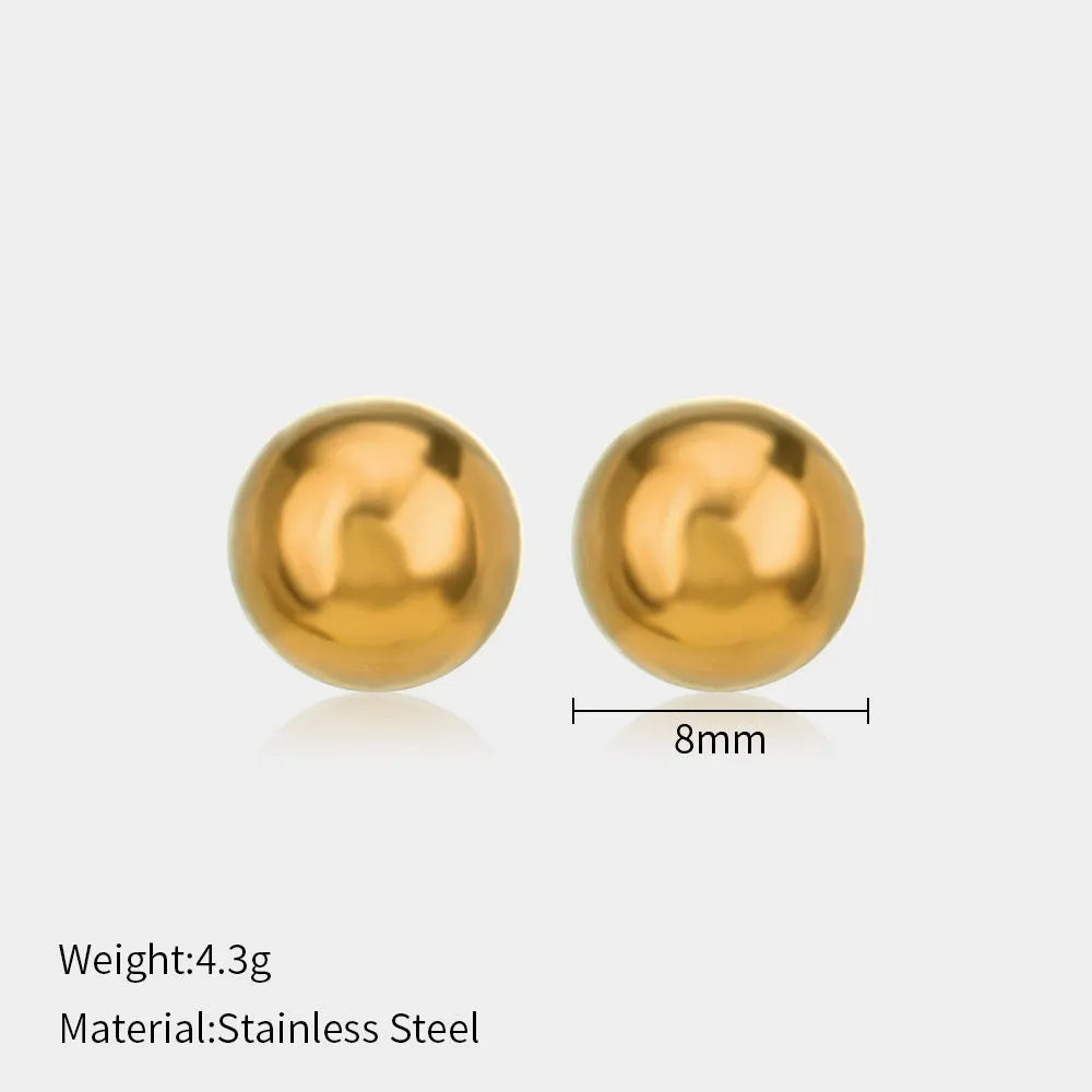 Simple stainless steel stud earrings geometric sphere design available in gold and steel colours multiple sizes
