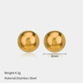 Simple stainless steel stud earrings geometric sphere design available in gold and steel colours multiple sizes