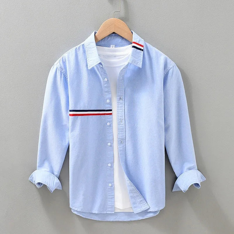Hong Kong style loose fit cardigan shirt in cotton blend fabric