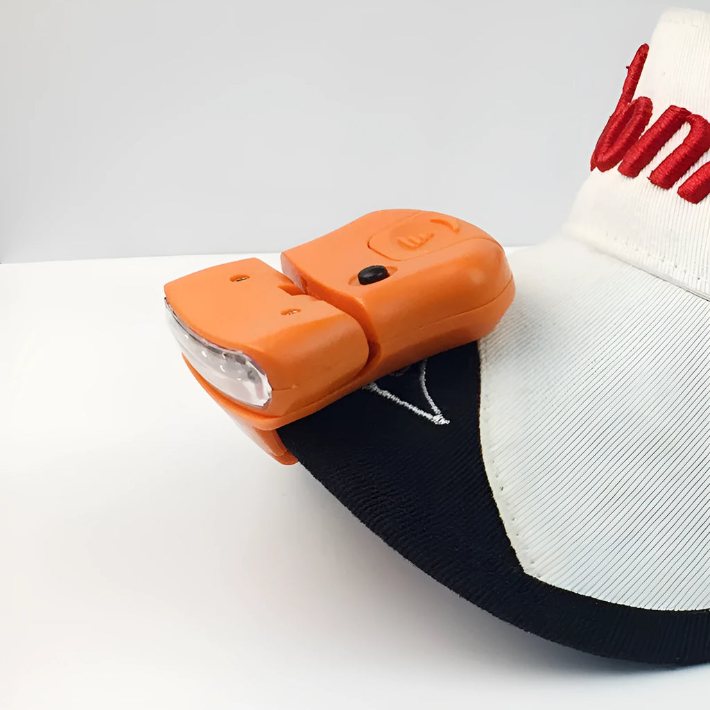 5LED cap lamp with brim clip in black and orange colours for outdoor headwear lighting