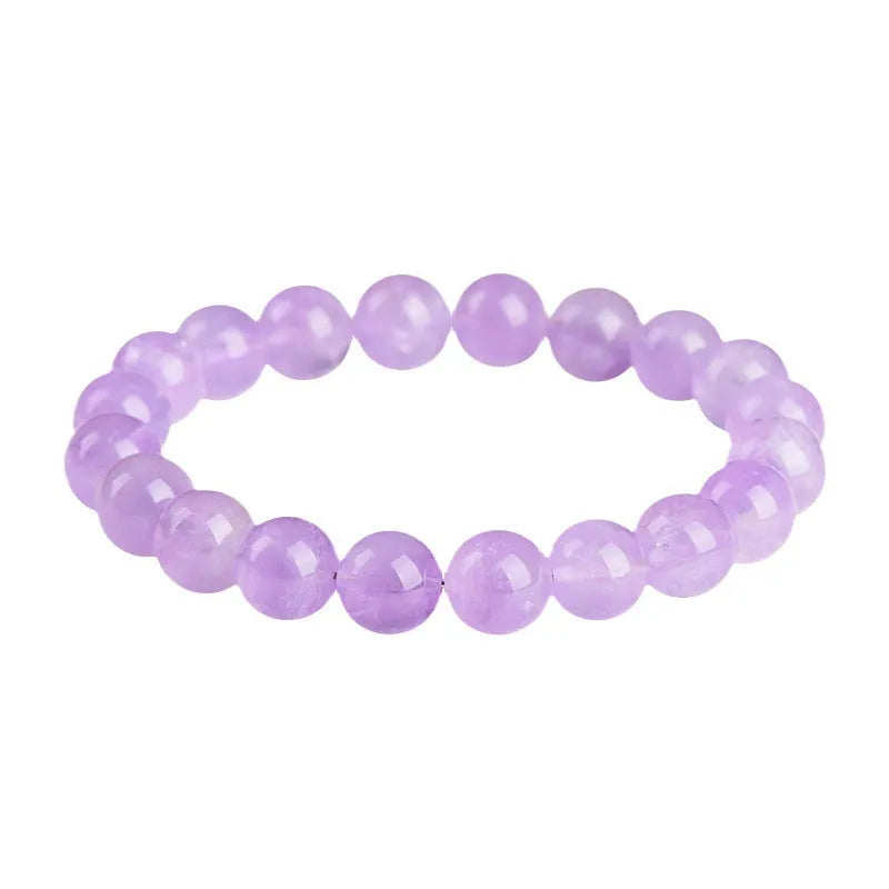 Lavender amethyst crystal bracelet with round beads in water ripple geometric design