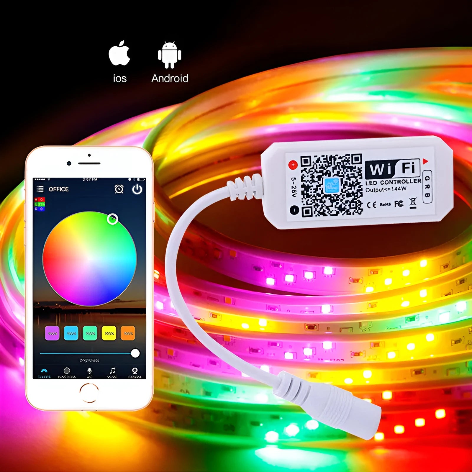 White WiFi LED light controller with dimensions 53x24x11mm for RGB strip lights