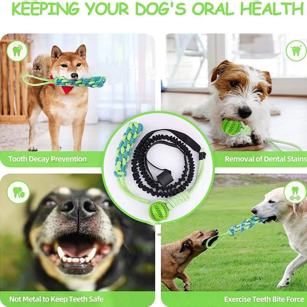 Cotton thread dog tug of war rope toy showing four design options for interactive pet play