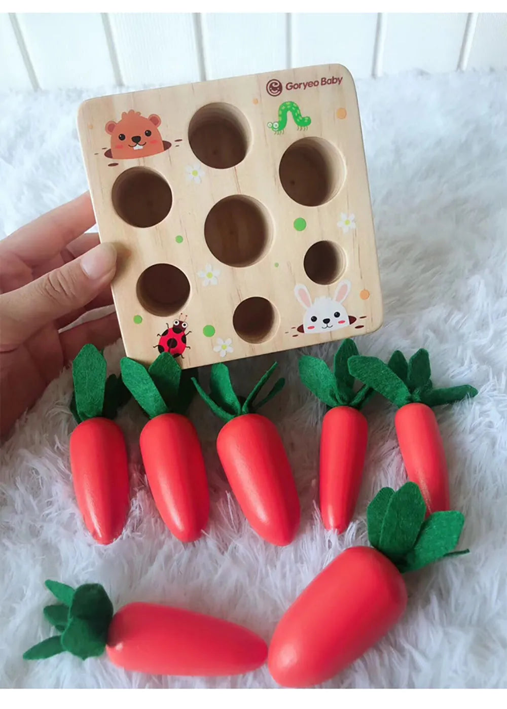 Educational wooden stacking toy with harvest carrots design for children aged 2-4 years