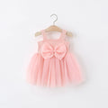Girls' sleeveless polyester summer dress in solid colour sling style, pink option