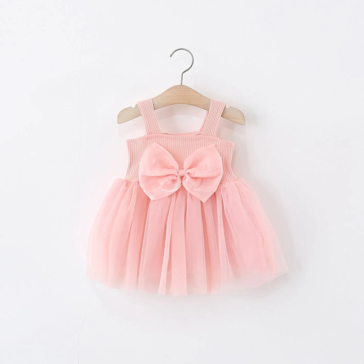 Girls' sleeveless polyester summer dress in solid colour sling style, pink option