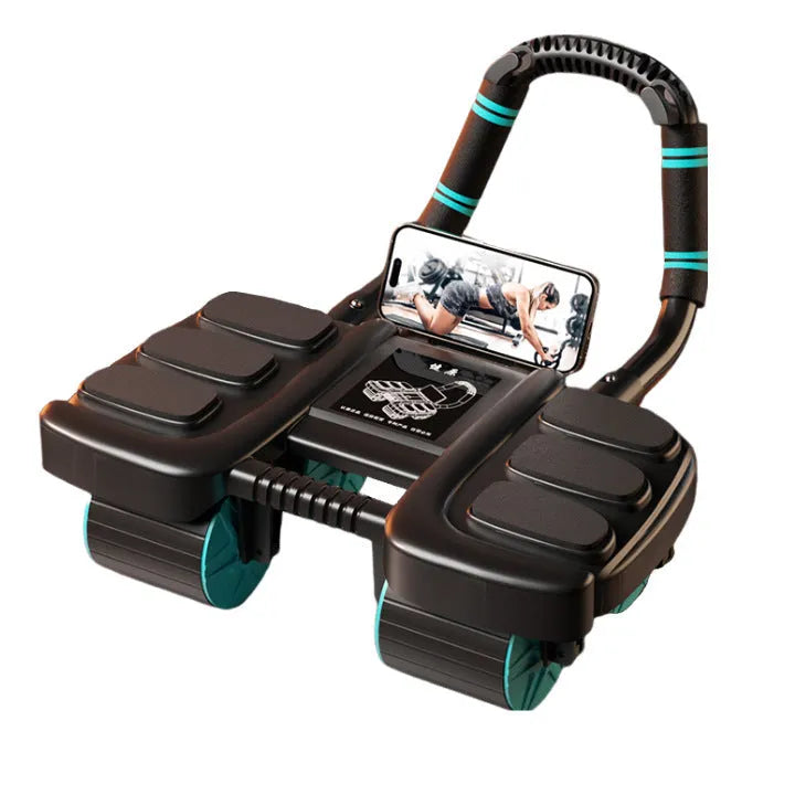 Intelligent four-wheel abdominal wheel with automatic rebound handles and elbow support pads in orange