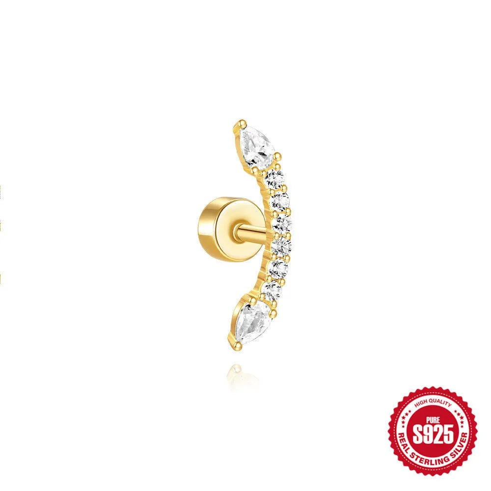 S925 sterling silver flat column geometric ear bone stud with gold electroplated finish