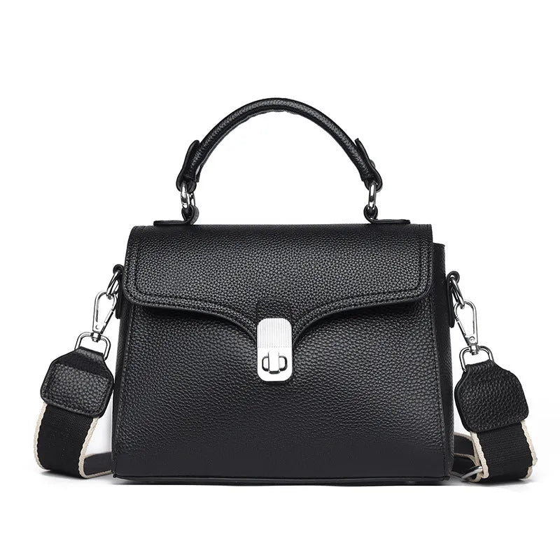 Korean commuter women's cross-body bag in genuine leather, oval shape, sandwich pocket, 21x18x9cm