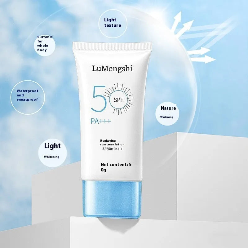 Tube of 50g refreshing sunscreen with whitening and moisturising for universal skin types