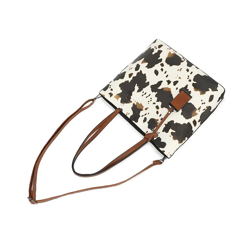 Women's soft PU shoulder bag in leopard print urban minimalist style black milk pattern and brown cow pattern