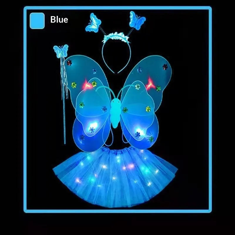 Creative glowing butterfly wings 4-piece set with luminous double-layer wings in pink colour
