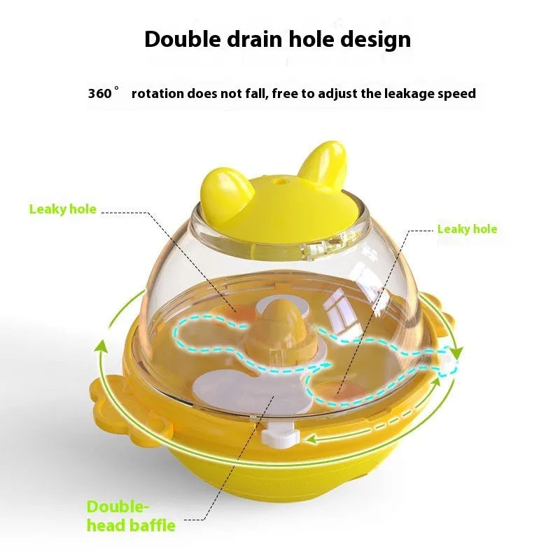 TPR dog food dispenser toy in lake blue or yellow colour for interactive feeding