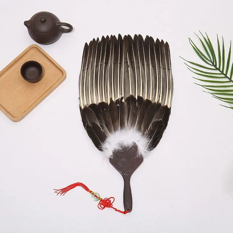 Handmade three-layer feather fan 33cm Zhuge Liang design decorative fan