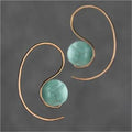 Green turquoise retro style dangle earrings with blue turquoise centrepiece on a white background