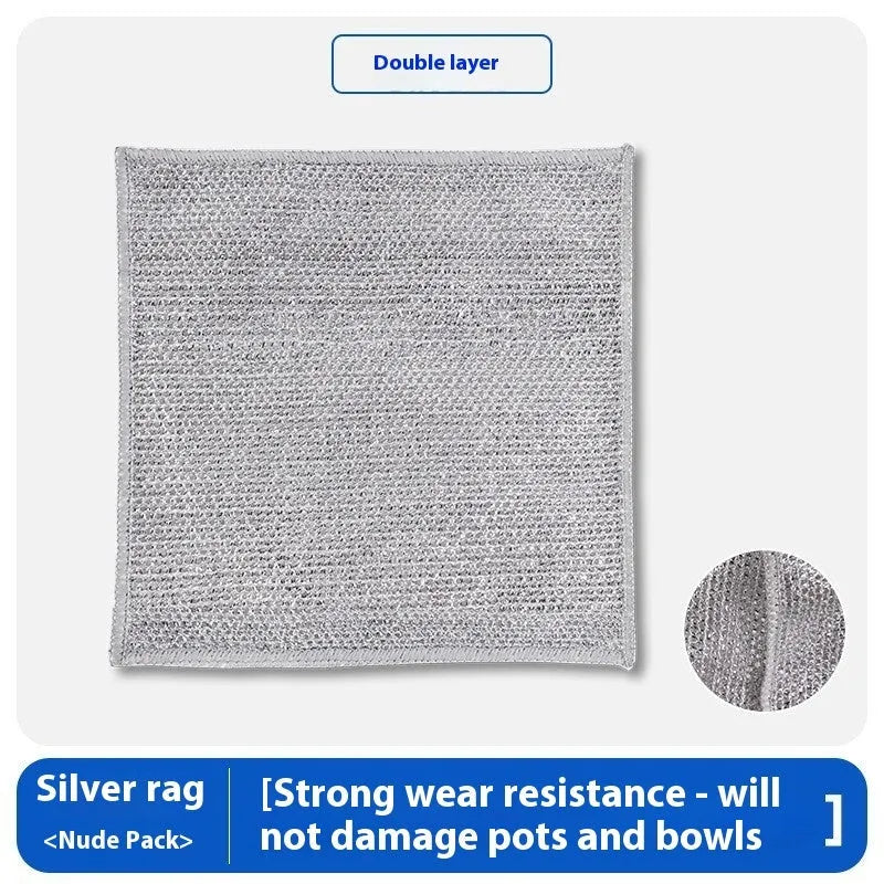 Silver wire microfibre cleaning rag for pots and bowls in 20x20cm and 25x25cm sizes with multiple style options