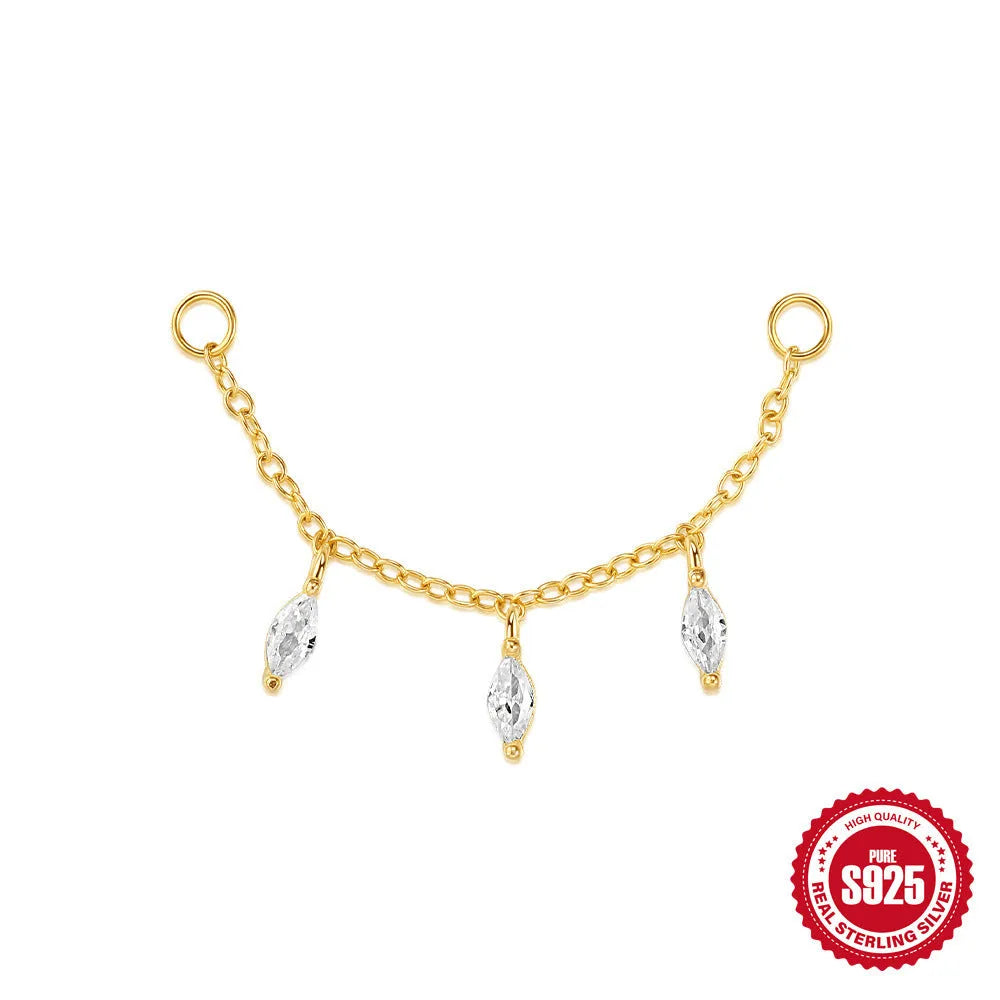 S925 sterling silver water drop shaped earrings with a flat spiral geometric design on a white background.