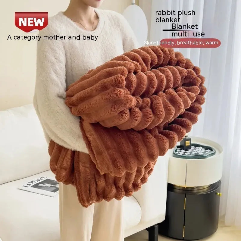 Soft Wind double-sided thickening bubble velvet faux rabbit fur blanket in solid colour